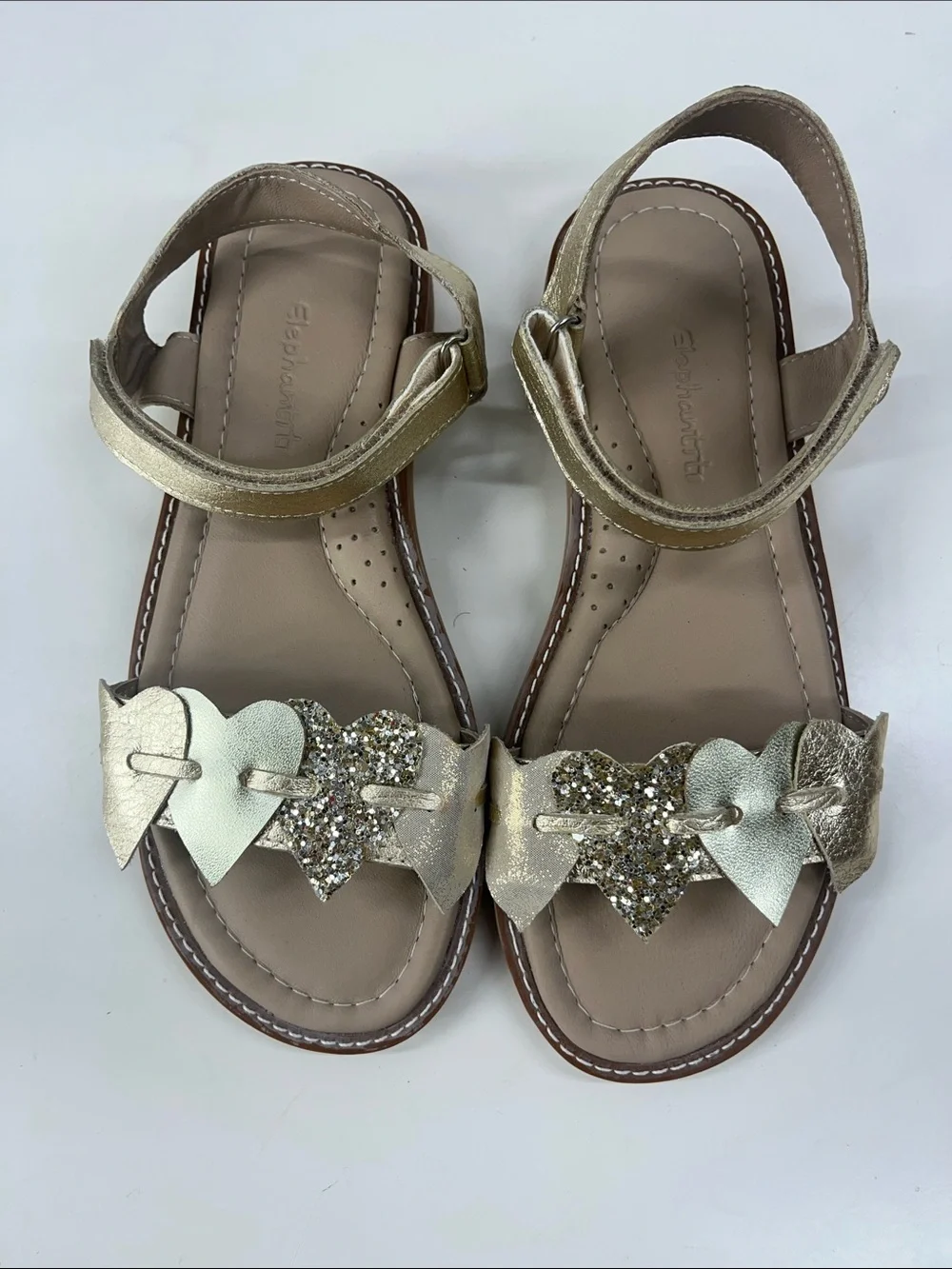 New ELEPHANTITO Caro Cuore Kids Heart Sandals in Gold Leather Size 2
